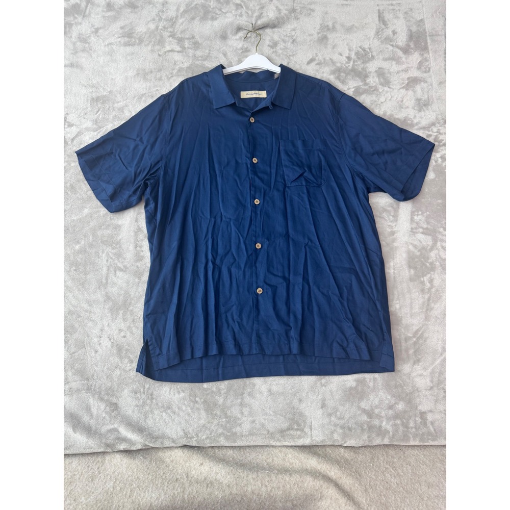 Tommy Bahama Navy Blue Ecovero Viscose Short Sleeve Button Down Shirt XL